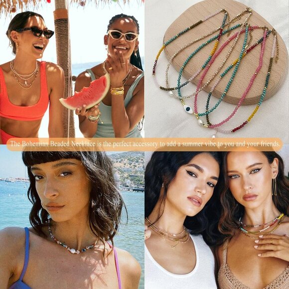 Elegant Boho Beaded Necklace for Women - Colorful Crystals & Freshwater Pearls - Picture 5 of 7